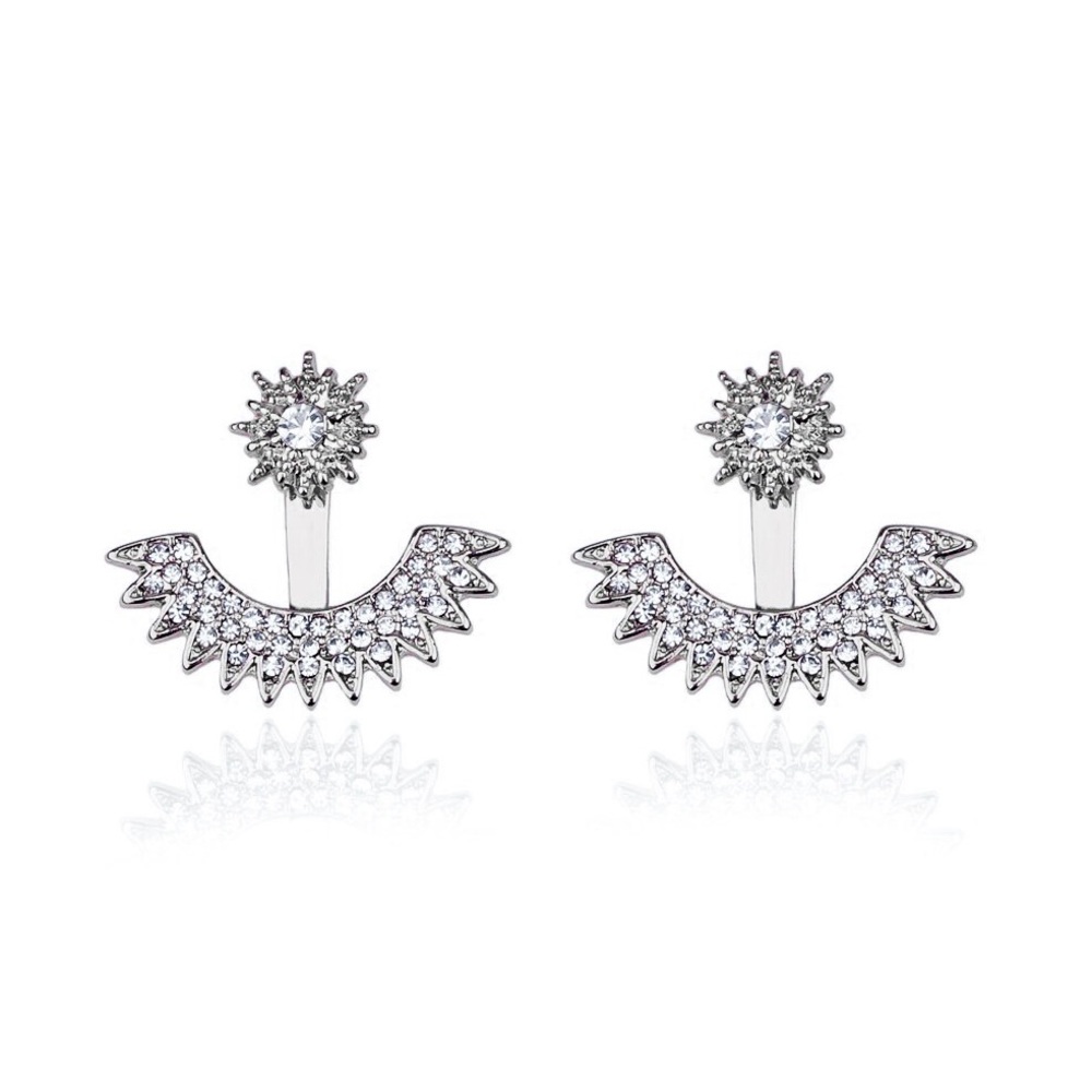 Silver Crystal Studs w/ Earring Jackets - Picture 3 of 7